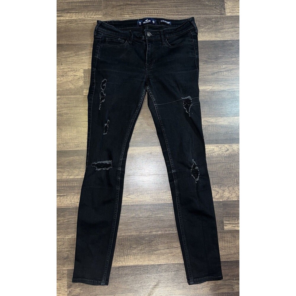 Hollister Womens Super Skinny Jeans Faded Black Dark Wash Low Rise Denim 7R
